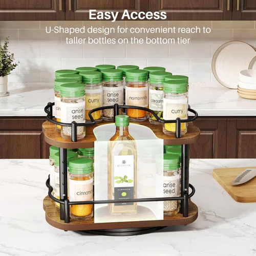 Miniatura 8 de Organizador de especias para gabinete: organizador giratorio Lazy Susan de altura ajustable, organizador de especias que se adapta a armarios