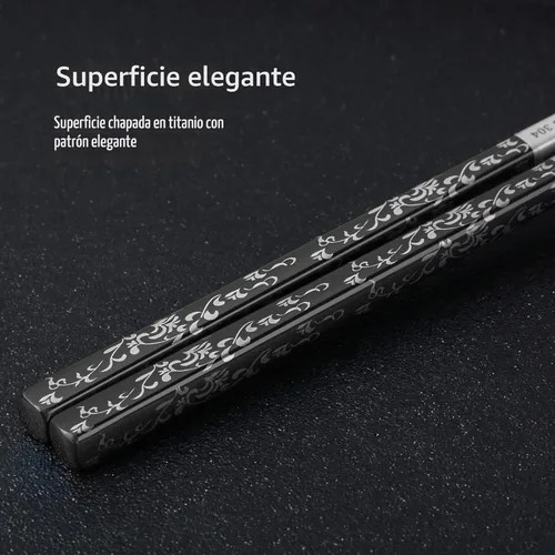 Miniatura 2 de Palillos de acero inoxidable chapados en titanio, palillos de metal reutilizables aptos para lavavajillas, palillos japoneses coreanos de primera A