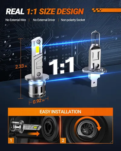 Miniatura 5 de Bombillas SEALIGHT H1, 30000 lm 6500 K Bombillas antiniebla H1 con ventilador de refrigeración, tamaño 1:1 mini para vehículos todo terreno ATV/UTV