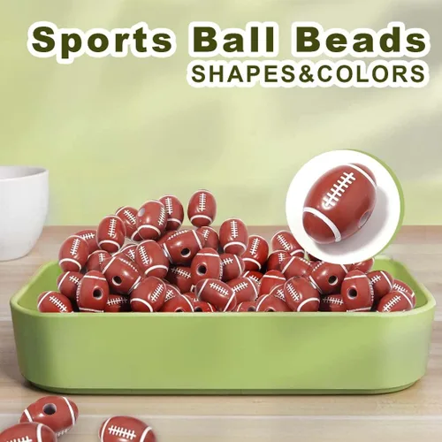 Miniatura 5 de 150 cuentas deportivas de fútbol americano para fabricación de joyas, cuentas deportivas y manualidades con 2 cordones elásticos de cristal, 2