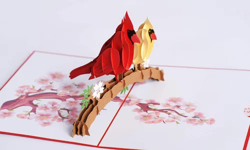 Miniatura 2 de 3D Popup Card of Cardinal Bird Couple, Paper Art & Handicraft, Greeting Card, Birthday, Anniversary, Christmas, Mothers Day, Fathers Day Card