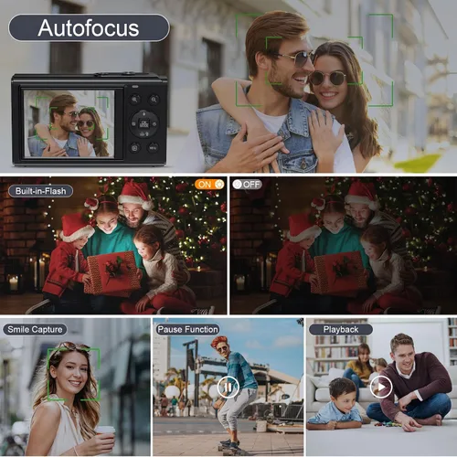 Miniatura 6 de Cámara digital 5K, cámara de vlogging de 80 MP para YouTube con zoom digital y flash de 18X, cámara de pantalla dual con tarjeta TF de 32 GB y 2