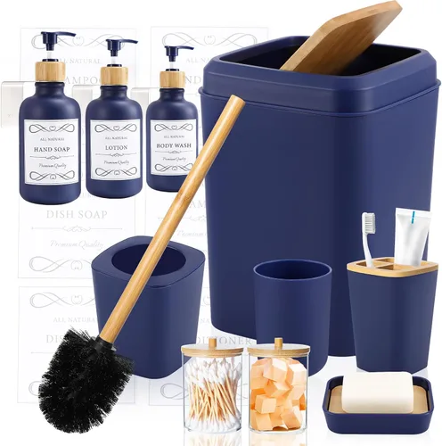 Miniatura 16 de XLHOMO Juego de accesorios de baño negro y dorado - 10 piezas de baño con papelera, dispensador de jabón, jabonera, soporte para cepillo de dientes