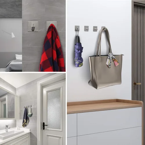 Miniatura 5 de Ganchos adhesivos para toallas, ganchos de pared, ganchos de acero inoxidable resistentes, ganchos de puerta, ganchos de baño para colgar abrigos