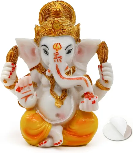 Miniatura 12 de Ganesha dorada para tablero de instrumentos de automóvil, 3.5 pulgadas de alto, tono dorado, estatua de Lord Ganpati, ídolo hindú de Ganesh