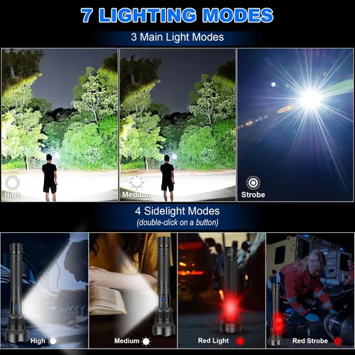 Miniatura 5 de Cinlinso Linternas Recargables de Alto Lúmenes, 99,000 Lúmenes Linterna LED Súper Brillante, Linterna con 7 Modos, IPX6 Impermeable, Linterna