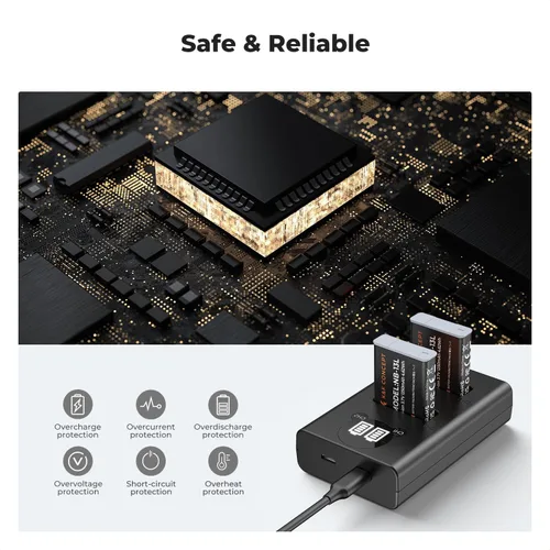 Miniatura 7 de K&F Concept Juego de 2 baterías NB-13L y cargador de doble ranura para Canon EOS G7 X Mark II, G7 X, G1 X Mark III, G5 X, G5X Mark II, G9 X, G9 X