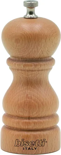 Miniatura 6 de Bisetti Molino de pimienta de madera de haya Roma de 5,12 pulgadas con molinillo de acero ajustable con acabado de nogal, fabricado en Italia