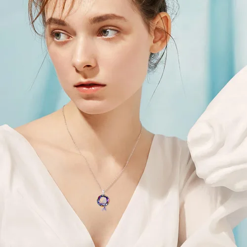 Miniatura 3 de Collares de sirena de forma redonda con dije de océano de cristal, delicado collar de plata de ley con estrellas de mar y playa, lindos regalos