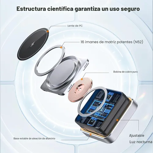Miniatura 7 de Cargador inalámbrico 3 en 1, estación de carga inalámbrica plegable con luz para cargador magnético Apple, soporte de cargador magnético de viaje