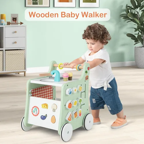 Miniatura 2 de HONEY JOY Andador de empuje para bebés, centro de actividades de madera 6 en 1 con clasificador de formas, desarrolla habilidades motoras