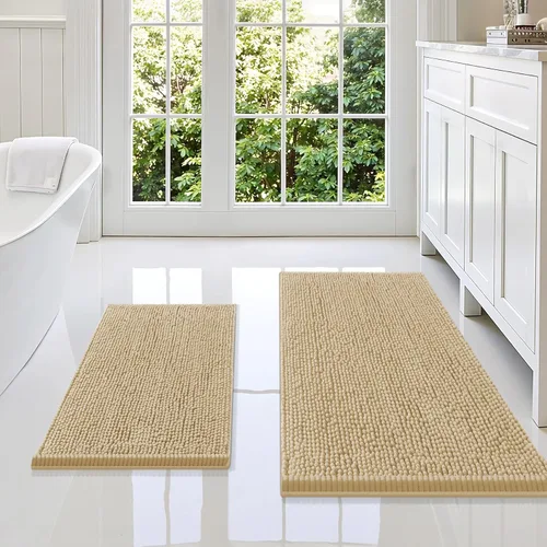 Miniatura 114 de Smiry Juego de 2 alfombras de baño, felpilla suave y absorbente, lavable a máquina, antideslizantes, para bañera, ducha y suelo