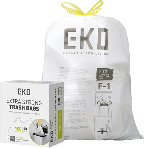 Miniatura 17 de EKO 4 galones / 10-15 litros, 80 bolsas de basura pequeñas con cordón, bolsas de basura extrafuertes sin perfume, rollo fácil de dispensar