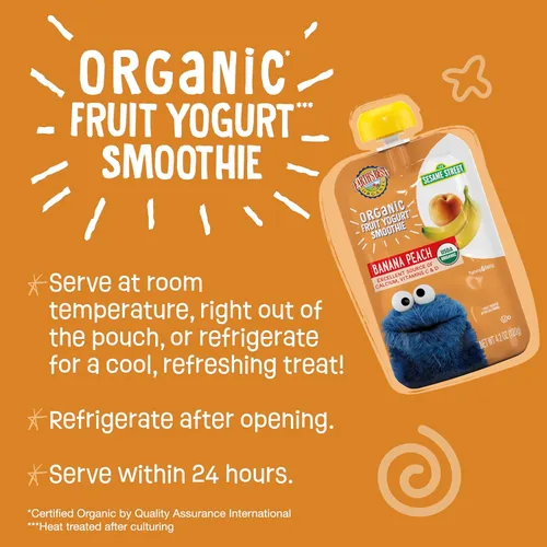 Miniatura 2 de Earth's Best Bolsas de batido de yogur orgánico, más de 24 meses, batido de yogur de frutas para niños de 24 meses en adelante, melocotón