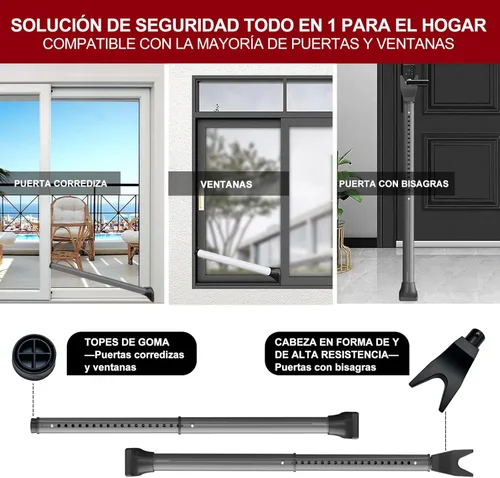 Miniatura 2 de AceMining Barra de seguridad para puerta mejorada y barra de patio deslizante, topes resistentes ajustables para el hogar, apartamento, viajes Gris