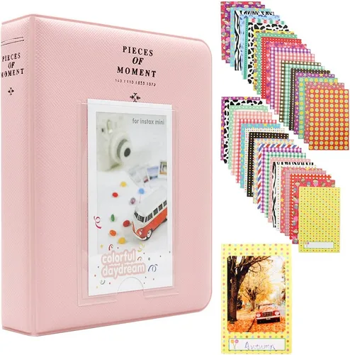 Ablus - Álbum de fotos con 64 bolsillos para fotos instantáneas de cámaras Fujifilm Instax Mini 7s 8 8+ 9 25 26 50s 70 90 y letrero, pequeño rosa 2