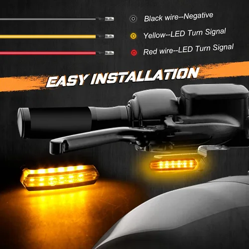 Miniatura 5 de NTHREEAUTO Señales de giro secuenciales de manubrio delanteras, intermitentes LED de flujo para motocicleta, mini luz de marcha compatible
