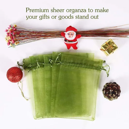 Miniatura 2 de HRX Package 100 bolsas de organza con cordón verde oliva, 4 x 6 pulgadas, bolsas de regalo de malla de caramelo, bolsas de joyería, bolsitas