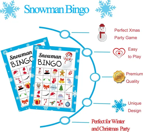 Miniatura 4 de Juego de bingo navideño de Happy Storm para niños y adultos, tarjetas de muñeco de nieve, 24 jugadores, juegos de invierno y actividades festivas