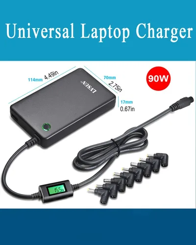 Miniatura 2 de Cargador universal para portátil con pantalla LCD de 90 W, adaptador de CA delgado cable de fuente de alimentación con puerto USB 5V2.1A