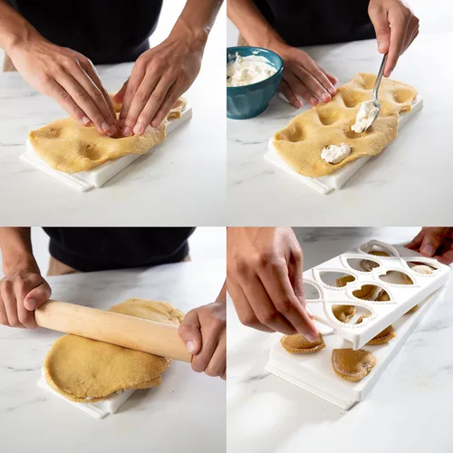 Miniatura 6 de Mini moldes para ravioles de corazón (2 unidades) - Máquina de pasta rellena casera - Bandeja de 2 piezas y prensa para hacer 8 raviolis rellenos
