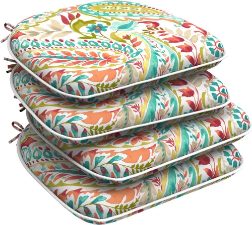 Miniatura 39 de DYTXIII Juego de 2 cojines para sillas de exterior con lazos, almohadillas repelentes al agua para sillas de patio de 17 x 16 pulgadas para muebles