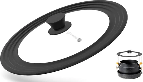 Miniatura 9 de Tapa universal para ollas y sartenes de 7.5 a 9.5 pulgadas, tapa de vidrio templado con borde de silicona de tamaño automático, color negro
