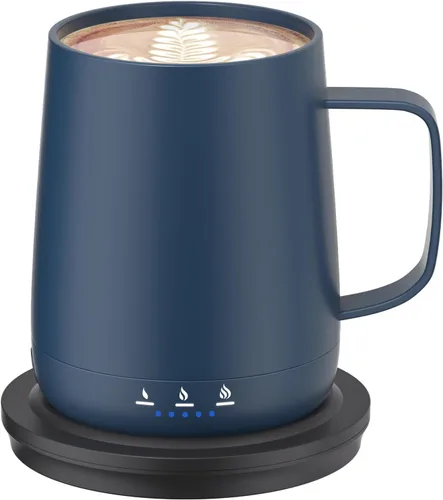 Taza de café inteligente con autocalentamiento, taza de café de control de temperatura de 14 oz, se calienta hasta 150°F, taza de café con Azul