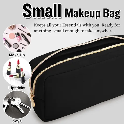 Miniatura 4 de Bolsa de maquillaje pequeña de nylon para bolso, linda bolsa de maquillaje preppy con cremallera, bolsa de cosméticos, bolsa de viaje impermeable