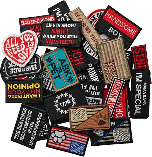 Paquete de 10 parches tácticos de moral al azar, juego de parches tácticos bordados completos, parche moral con gancho y bucle para gorras,