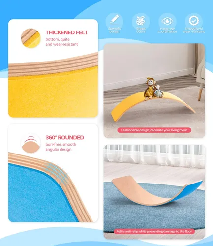 Miniatura 6 de Tabla de equilibrio de madera para niños, tabla oscilante natural de 37 pulgadas, juguetes de madera para niños pequeños y adultos, regalos