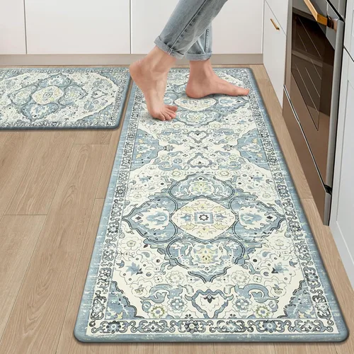 Miniatura 9 de Ileading Juego de 2 tapetes de cocina antifatiga, acolchados para piso, impermeables, antideslizantes, cómodos para cocina, oficina, fregadero, Gris