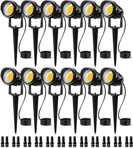 SUNVIE Luces LED de paisaje de bajo voltaje de 12 W con conectores, 12 V blanco súper cálido (900 LM), impermeables, luces de camino de jardín,