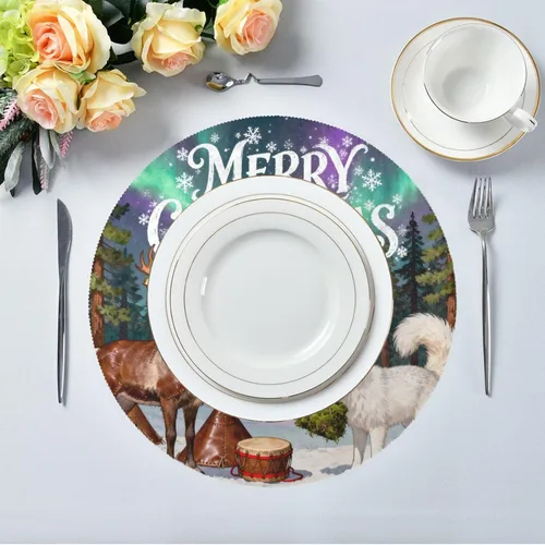 Miniatura 5 de Merry Christmas Fox Deer Plastic Round placemats Kids placemats for Dining Table Set of 4 15x15 in manteles para mesa
