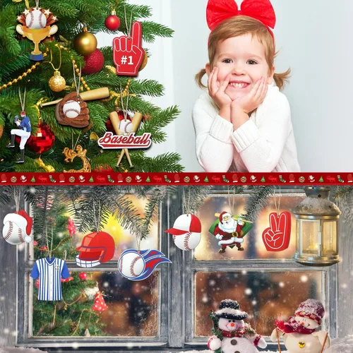 Miniatura 5 de 24 piezas de adornos de bolas de deporte navideñas, juego de adornos de bolas de deporte navideñas de madera, fútbol, baloncesto, béisbol, fútbol