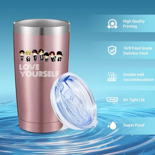 Miniatura 2 de Love Yourself Regalo inspirador para los fanáticos de la música, vaso de café helado de acero inoxidable aislado de 20 Oz con tapa, pajita