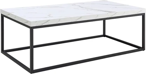 Miniatura 8 de CENSI Mesa de centro otomana de mármol blanco de 47 pulgadas para sala de estar, rectangular estilo industrial moderno, madera y metal (mármol)