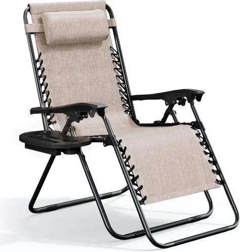 Miniatura 10 de Nestl Zero Gravity - Juego de 2 sillas de patio al aire libre con almohadas y bandejas portavasos, silla de campamento reclinable de malla de acero
