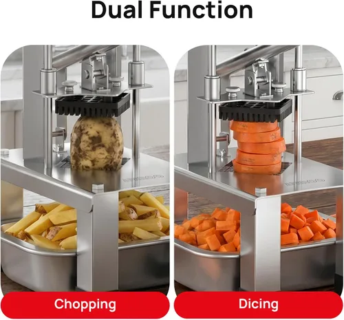 Miniatura 4 de Cortador comercial de papas fritas y cortador de verduras con 3 cuchillas de acero inoxidable - 3/8 pulgadas, 1/2 pulgadas, 1/4 pulgadas - Cortador