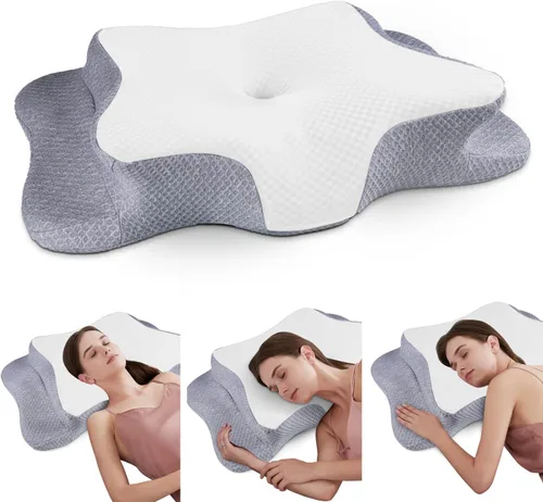 Miniatura 12 de CHxxy Almohada de espuma viscoelástica, almohada cervical para aliviar el dolor de cuello y hombros, almohada ergonómica de contorno para cama