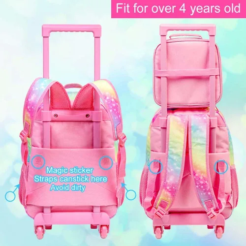 Miniatura 5 de Mochila con ruedas para niñas y niños, 3 unidades, con ruedas, con lonchera, mochilas con ruedas para primaria