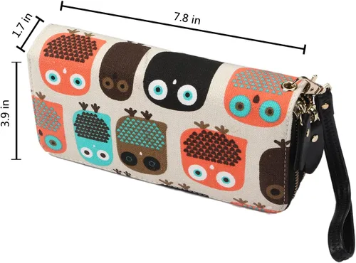 Miniatura 2 de LATH.PIN Cartera con cremallera para mujer, diseño de búho, monedero de lona con bolsillo para monedas y correa, Cute Owl, Cartera Rfid