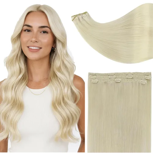 Miniatura 67 de Full Shine Extensiones de cabello humano con pinzas, cabello humano Remy invisible para mujer, color rubio platino, 20 pulgadas, 8 unidades, 4.23 oz