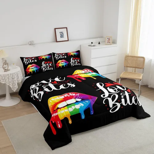 Miniatura 2 de Manfei Juego de edredón de labios arcoíris, tamaño individual, colorido juego de ropa de cama sexy de 2 piezas para niños, niñas, adolescentes