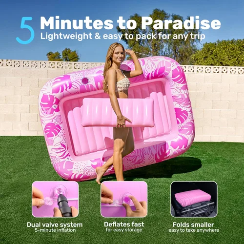 Miniatura 6 de SLOOSH Flotador inflable para tumbona de piscina, 70 x 46 pulgadas, flotadores de piscina para adultos con almohada, flotador 4 en 1 para balsa