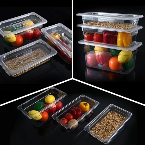 Miniatura 3 de Paquete de 6 sartenes transparentes de 1/3 de 4 pulgadas con tapas, recipientes de almacenamiento de alimentos transparentes de policarbonato 34/36