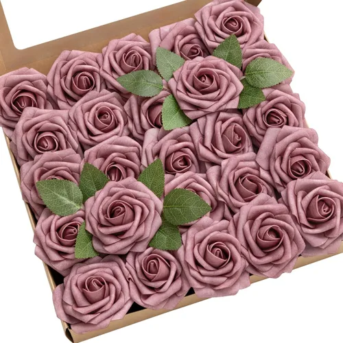 Miniatura 54 de Ling’s Moment - Flores Artificiales, 50 piezas, Rosas Verde Pavo Real con Tallos, 3" de Tacto Real, Espuma DIY para Ramilletes de Boda/Centros