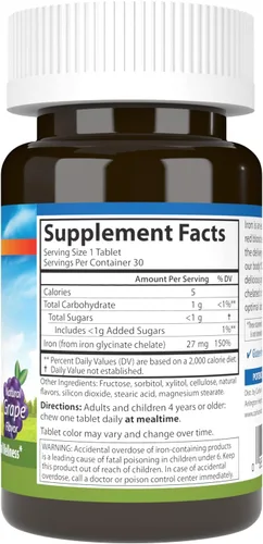 Miniatura 2 de Carlson Hierro masticable 27 mg, uva, salud de la sangre, 30 tabletas