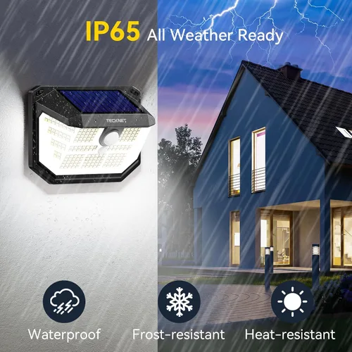 Miniatura 6 de TECKNET 231 luces LED solares de movimiento al aire libre impermeables, juego de 4 unidades con ángulo de 300° y 3 modos de iluminación, luces