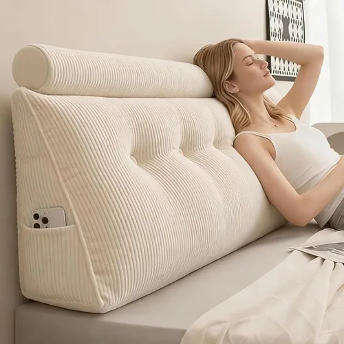 Miniatura 14 de Cabecero de cama individual, cojín triangular tipo cuña con cojín de cuello, cojín de apoyo para la espalda con funda extraíble y lavable para cama